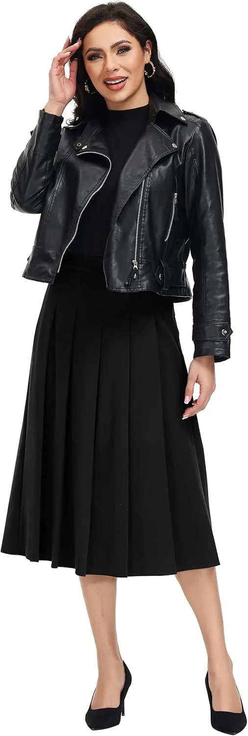 Women's A-line Skirt Casual Midi Skirts High Waist Flared Skatter Skirt