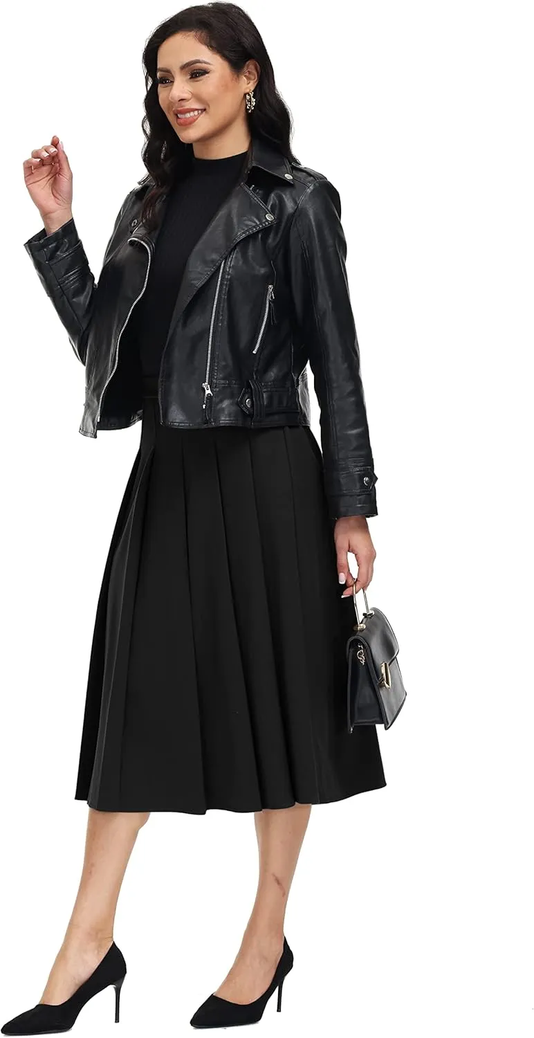 Women's A-line Skirt Casual Midi Skirts High Waist Flared Skatter Skirt