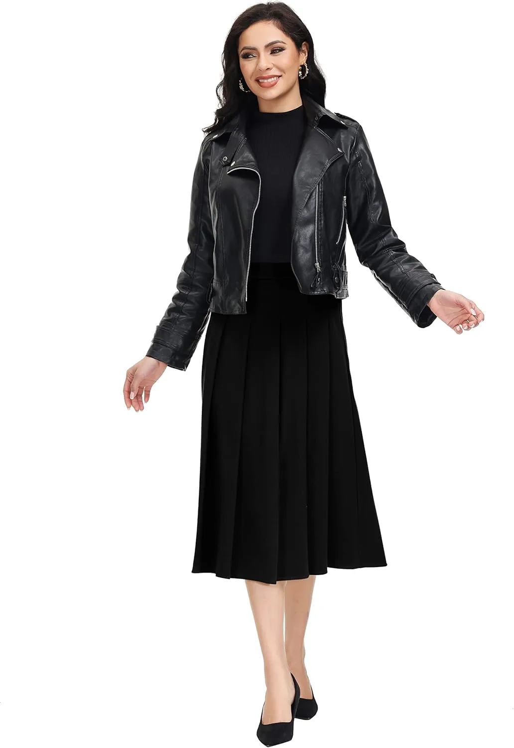 Women's A-line Skirt Casual Midi Skirts High Waist Flared Skatter Skirt