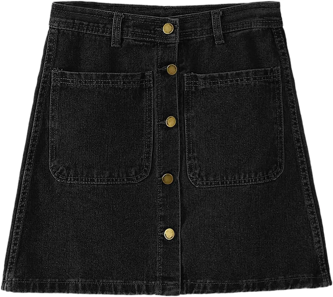 Women's Button Down High Waisted A Line Jean Stretchy Mini Denim Skirt Front Short Pencil Skirt with Pockets