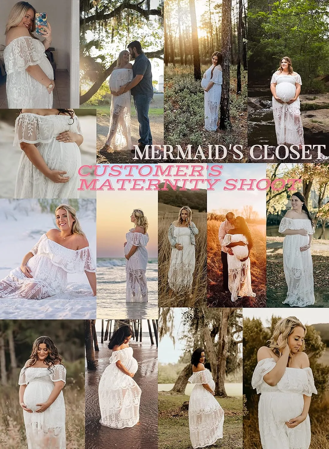 Women's Casual Off Shoulder Lace Maxi Dress Boho White Bridesmaid Wedding Evening Party Dresses