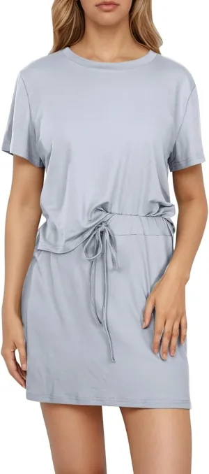 Womens Casual Summer 2 Piece Short Skirt Sets Short Sleeve Tshirt and Tennis Skort Dressy Matching Washable Skirt