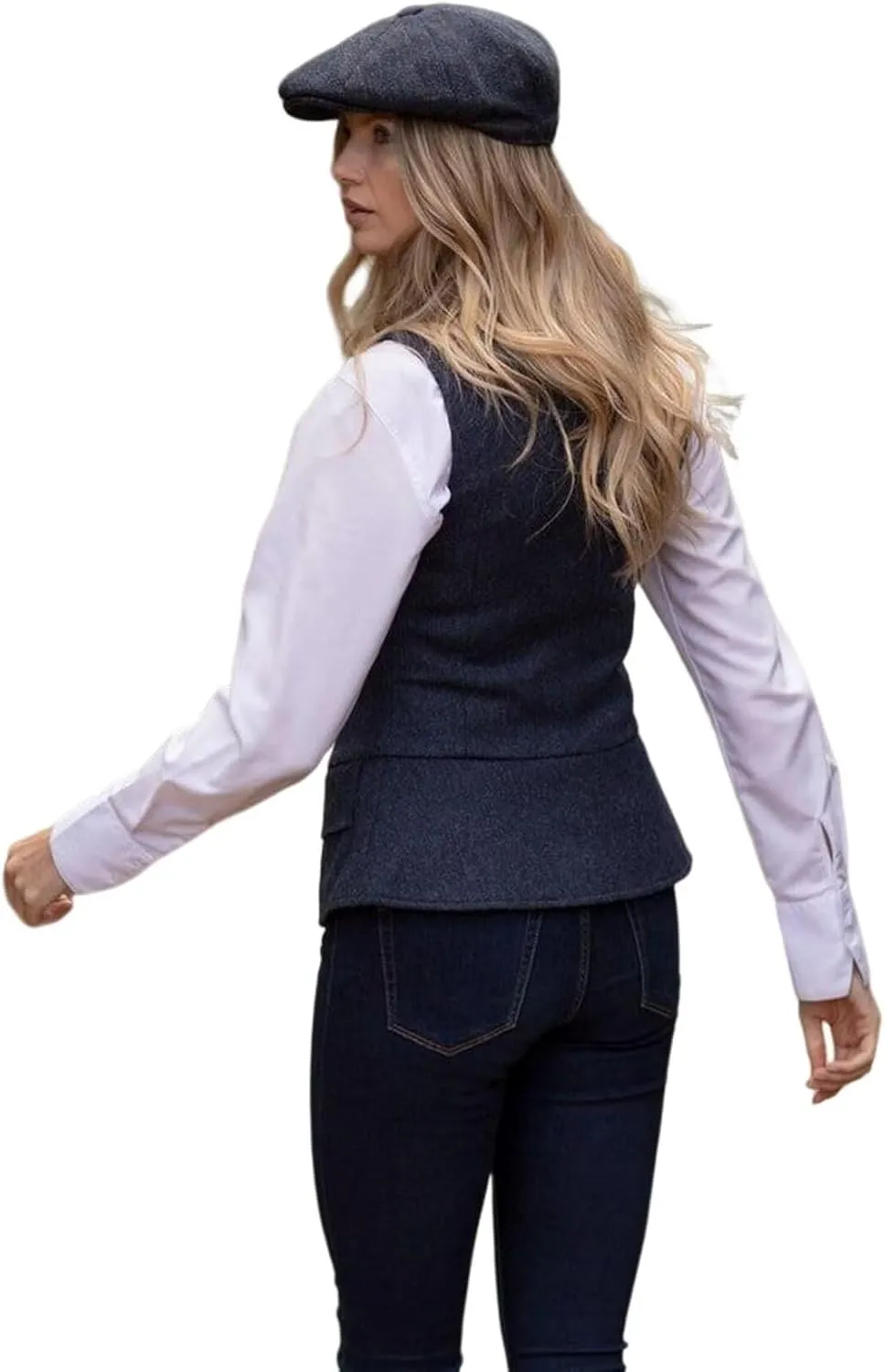 Women's Herringbone Tweed Vest Dressy Waistcoat Sleeveless Jacket