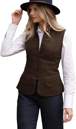 Women's Herringbone Tweed Vest Dressy Waistcoat Sleeveless Jacket