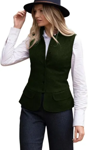 Women's Herringbone Tweed Vest Dressy Waistcoat Sleeveless Jacket