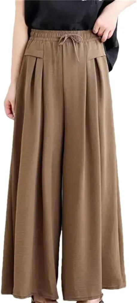Women's High-Waisted Wide-Leg Pants, Loose Cotton and Linen Cropped Pants, Thin Harem Pants