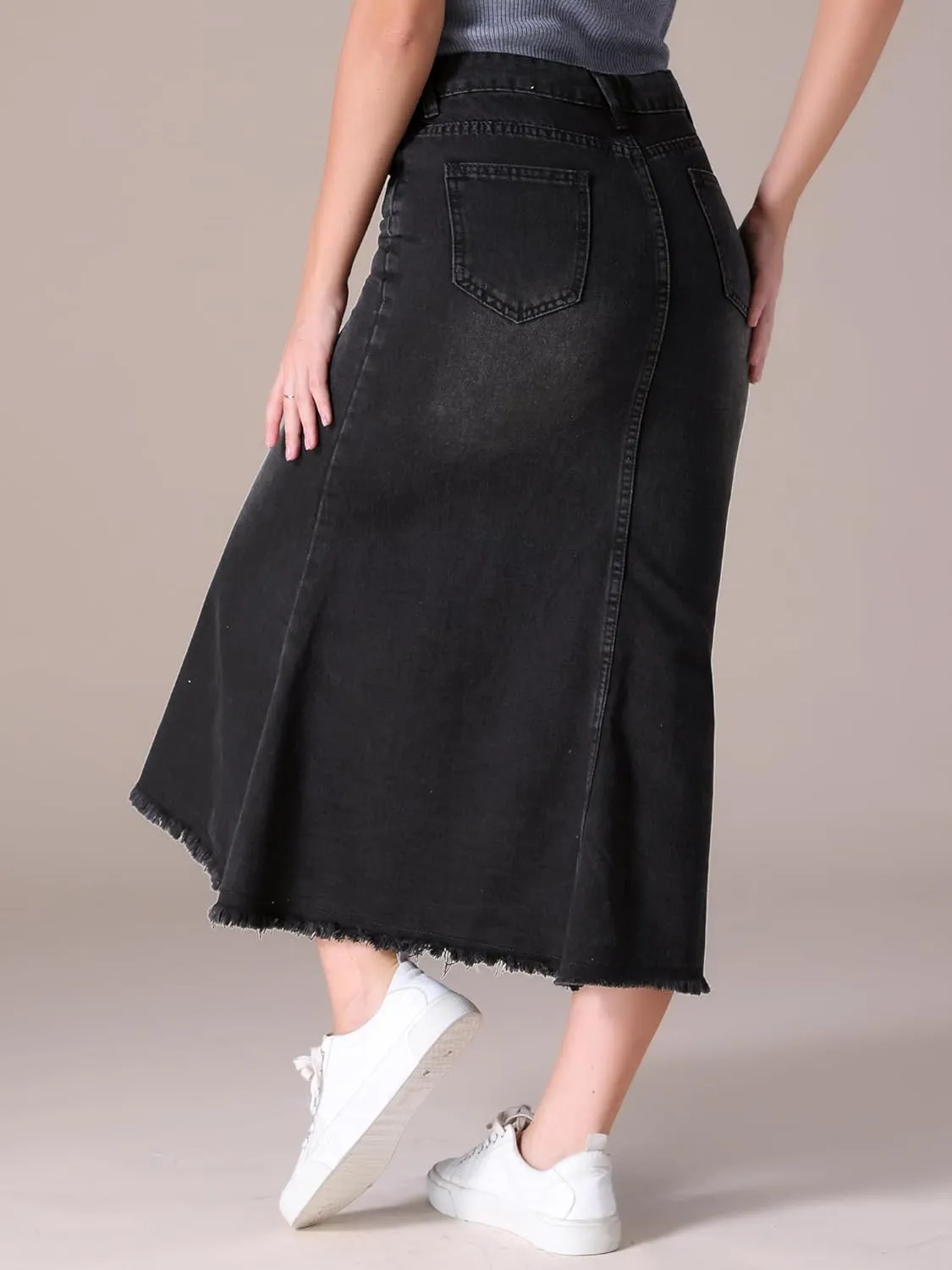 Women's Long Denim Skirts Summer High Waisted Split A-Line Fishtail Jean Skirt