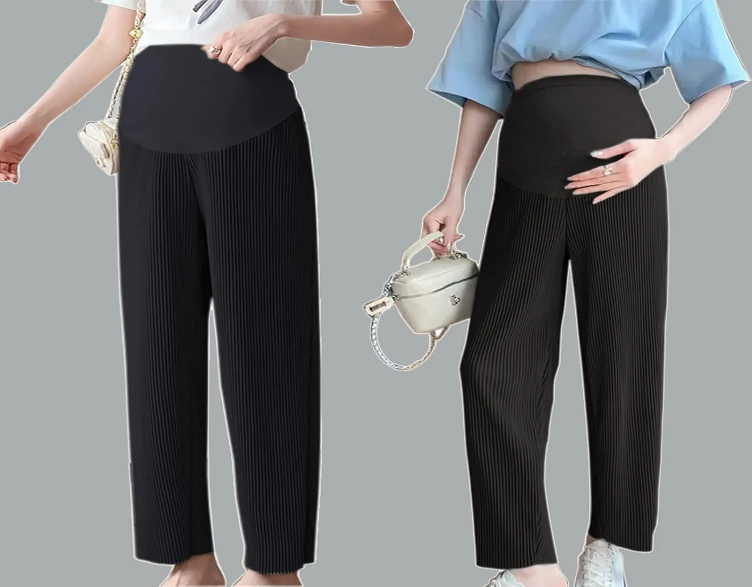 Women's Maternity Long Pants High Waist Lounge Wide Leg Palazzo Summer Loose Trousers Over The Belly Pregnancy Pants