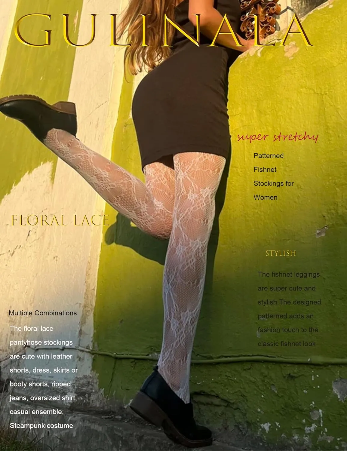 Womens Patterned Lace Tights Floral Fishnet Lace Stockings Designed Pantyhose Leggings