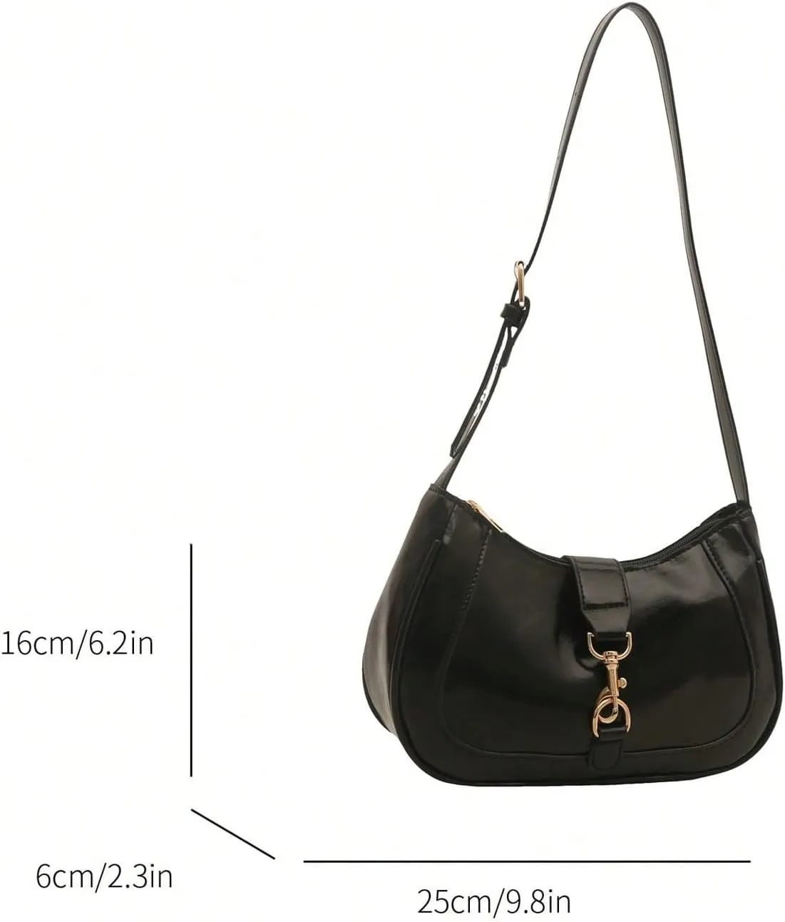 Women's PU Leather Clasp Zipper Shoulder Bags Adjustable Strap Hangbag Clutch Purses
