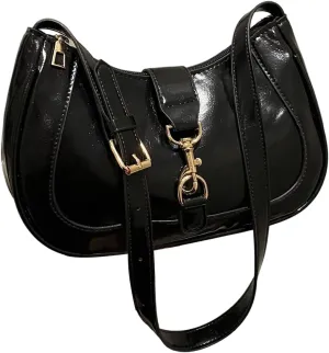 Women's PU Leather Clasp Zipper Shoulder Bags Adjustable Strap Hangbag Clutch Purses
