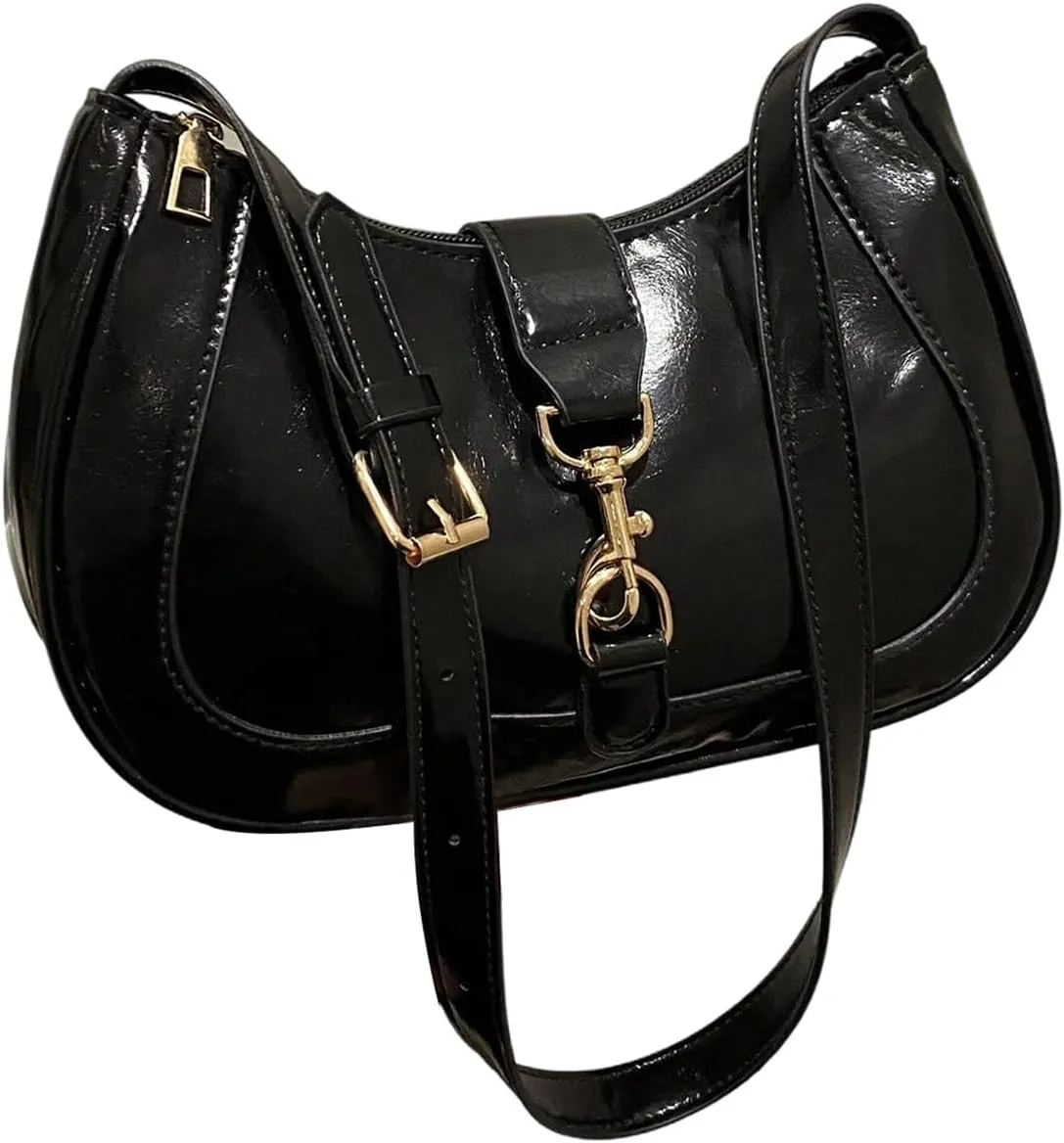 Women's PU Leather Clasp Zipper Shoulder Bags Adjustable Strap Hangbag Clutch Purses
