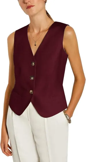 Women's Regular Fitted Vest Business Dress Suits Button Down Waistcoat
