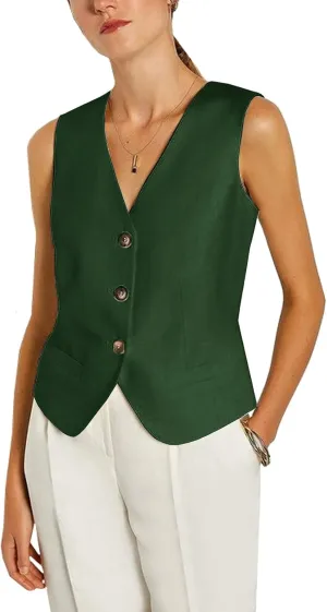 Women's Regular Fitted Vest Business Dress Suits Button Down Waistcoat