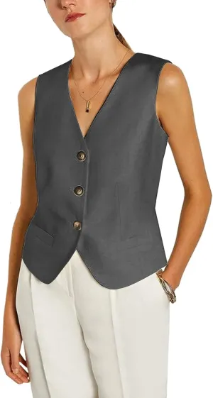 Women's Regular Fitted Vest Business Dress Suits Button Down Waistcoat