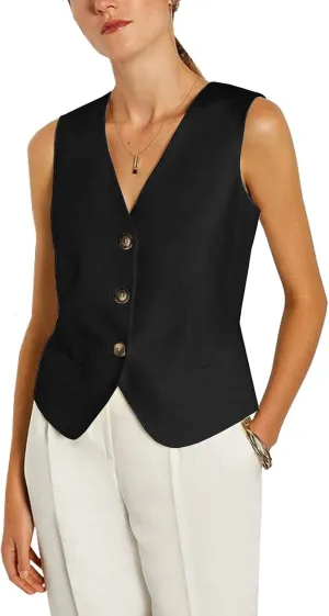 Women's Regular Fitted Vest Business Dress Suits Button Down Waistcoat
