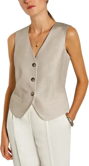 Women's Regular Fitted Vest Business Dress Suits Button Down Waistcoat
