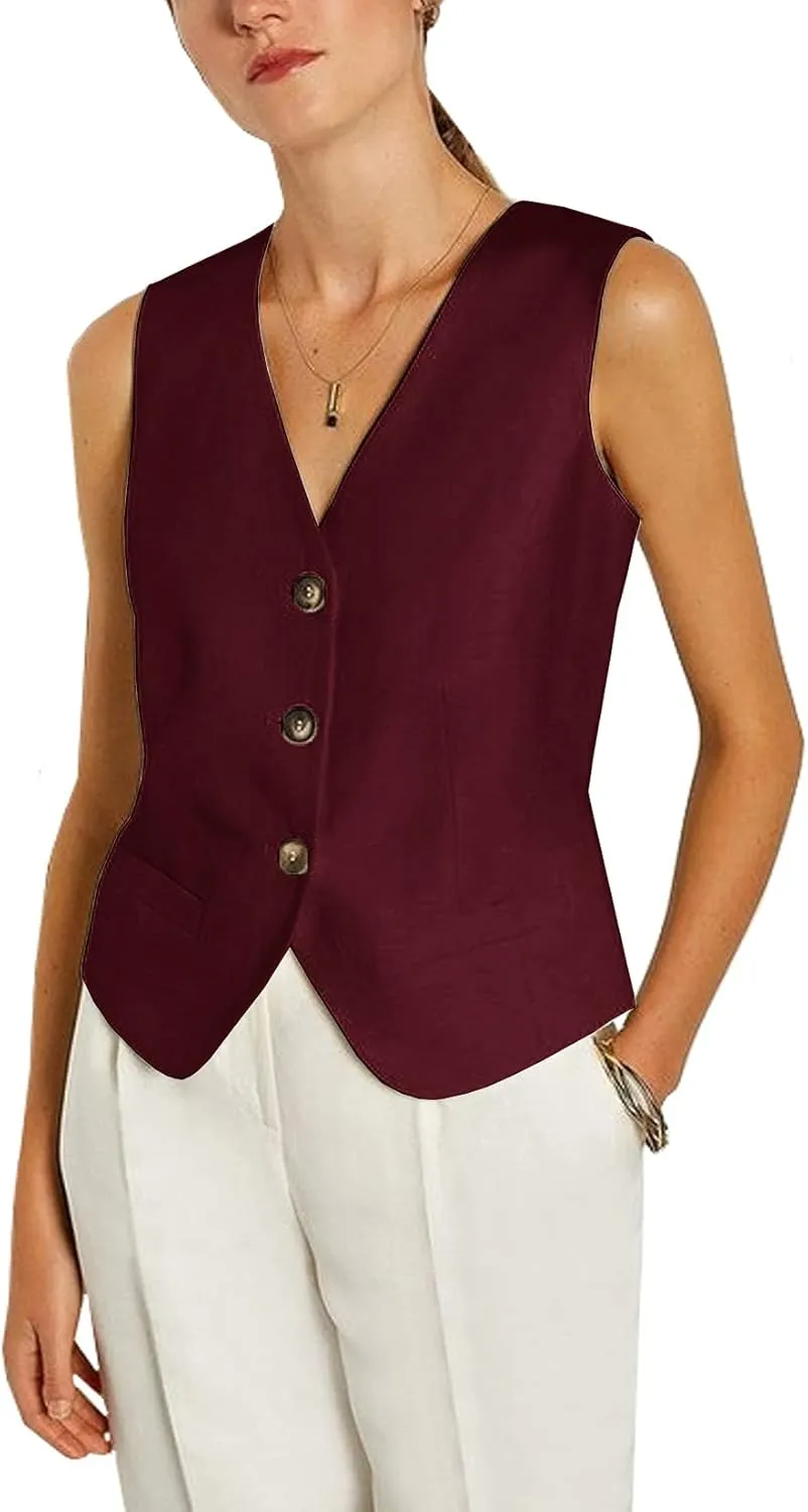 Women's Regular Fitted Vest Business Dress Suits Button Down Waistcoat