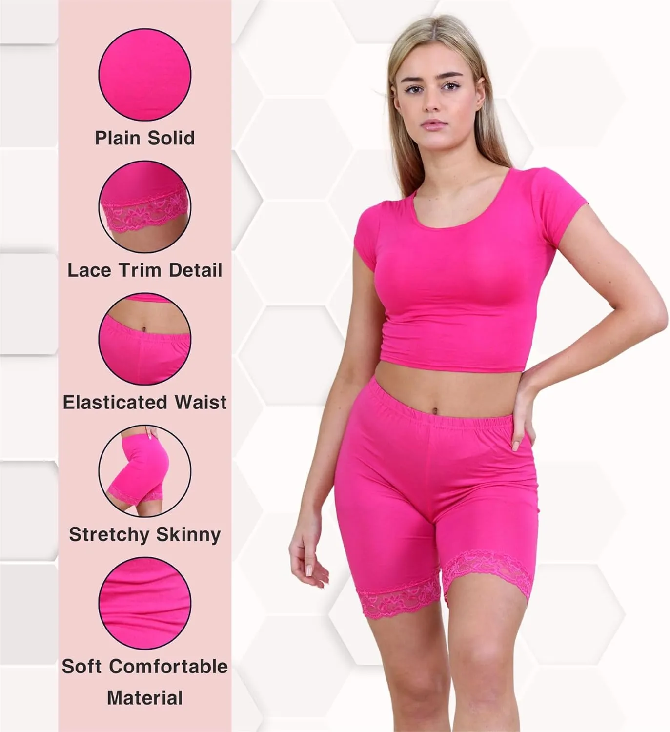 Womens Scallop Lace Trim Plain Gym Bike Tights Viscose Cycling Shorts Hot Pants