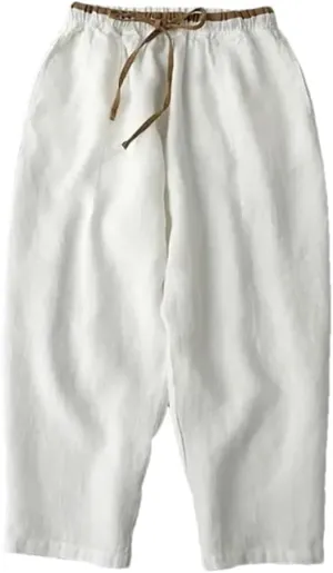 Women's Solid Color Nine-Point Harem Pants Casual Drawstring Cotton and Linen Harem Pants