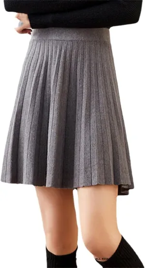 Women's Solid Knitted Short Skirt High Waist Midi Pleated Skirts Steampunk Mini Skirt