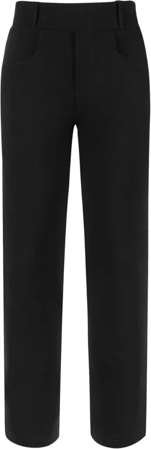 Women's Stretchy Work Pant Elastic High Waist Casual Office Straight Trousers with Pockets
