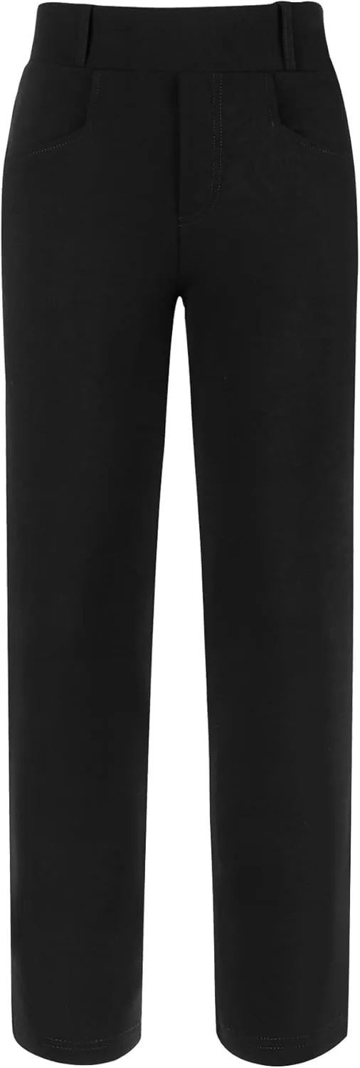 Women's Stretchy Work Pant Elastic High Waist Casual Office Straight Trousers with Pockets