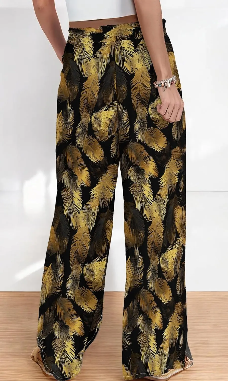 Womens Wide Leg Palazzo Pants Boho Floral 2025 Summer Beach Culottes Flowy Casual Lounge Trousers for Vacation