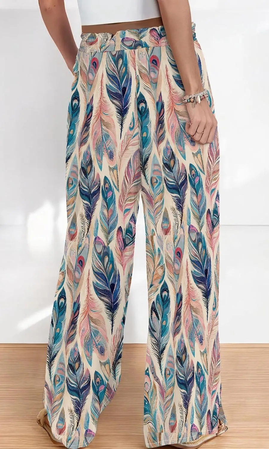 Womens Wide Leg Palazzo Pants Boho Floral 2025 Summer Beach Culottes Flowy Casual Lounge Trousers for Vacation