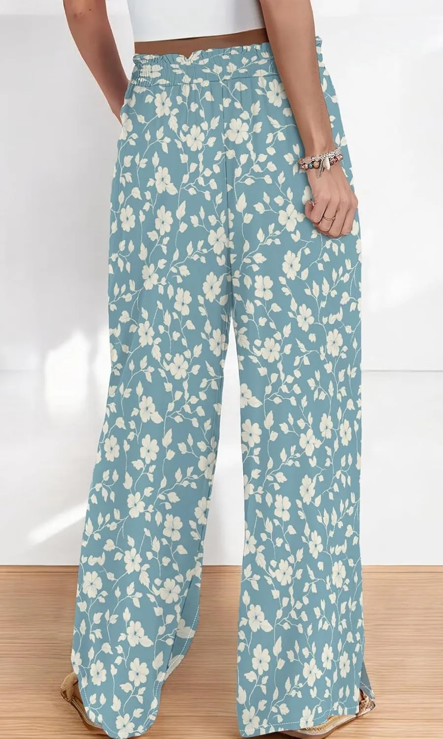 Womens Wide Leg Palazzo Pants Boho Floral 2025 Summer Beach Culottes Flowy Casual Lounge Trousers for Vacation