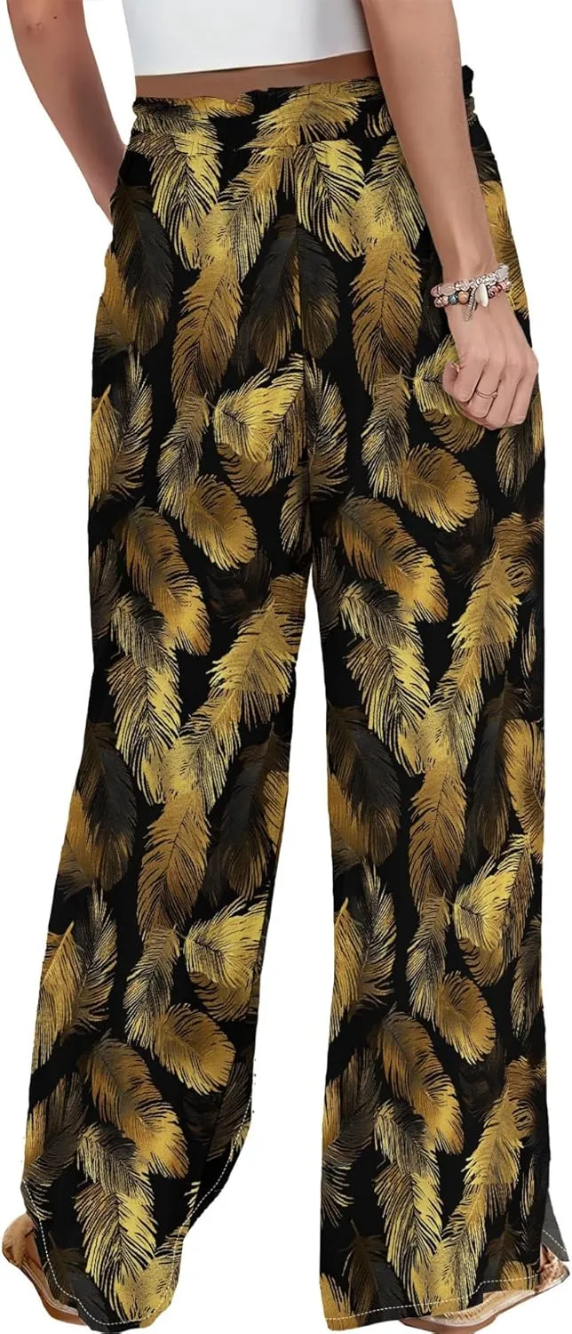 Womens Wide Leg Palazzo Pants Boho Floral 2025 Summer Beach Culottes Flowy Casual Lounge Trousers for Vacation