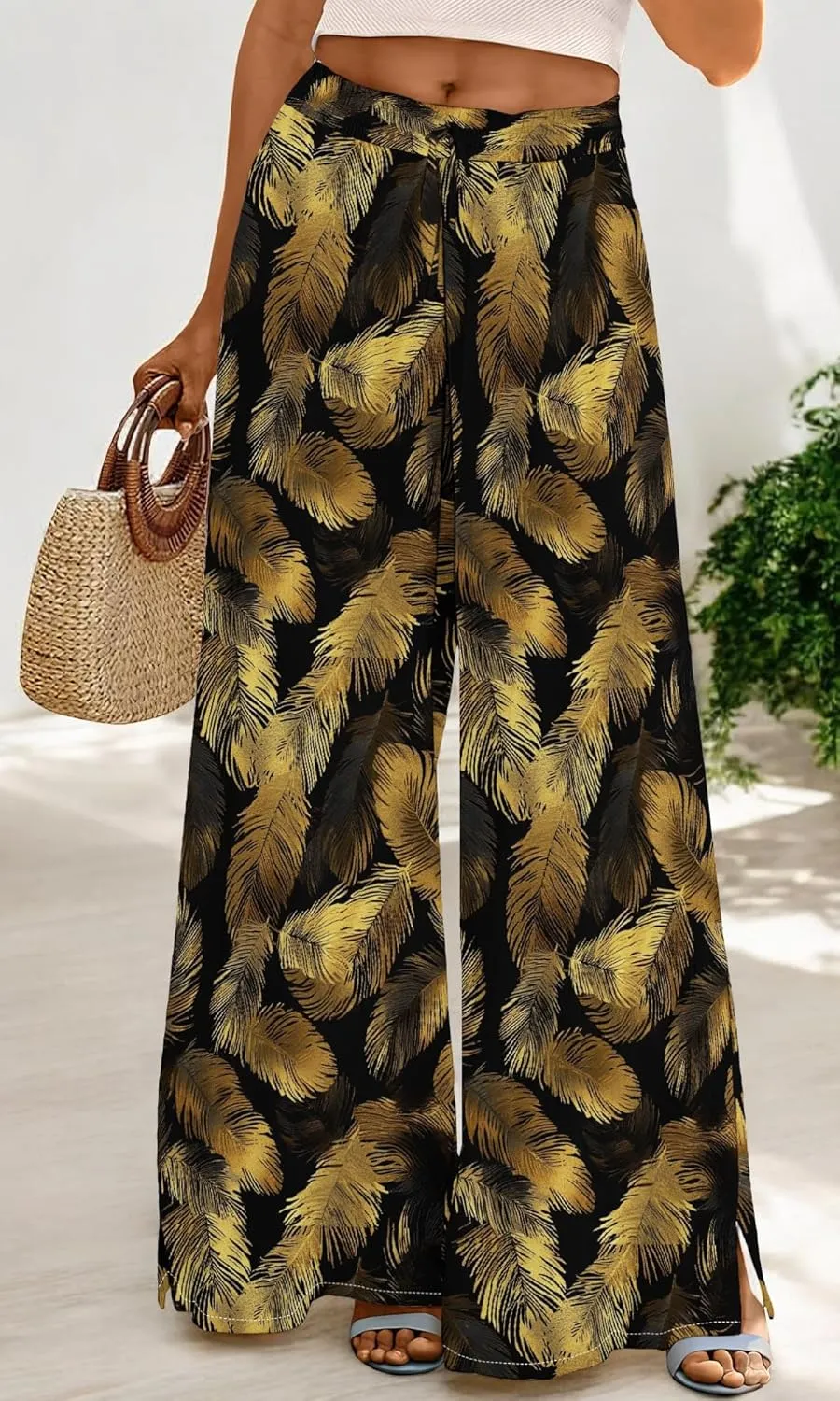 Womens Wide Leg Palazzo Pants Boho Floral 2025 Summer Beach Culottes Flowy Casual Lounge Trousers for Vacation