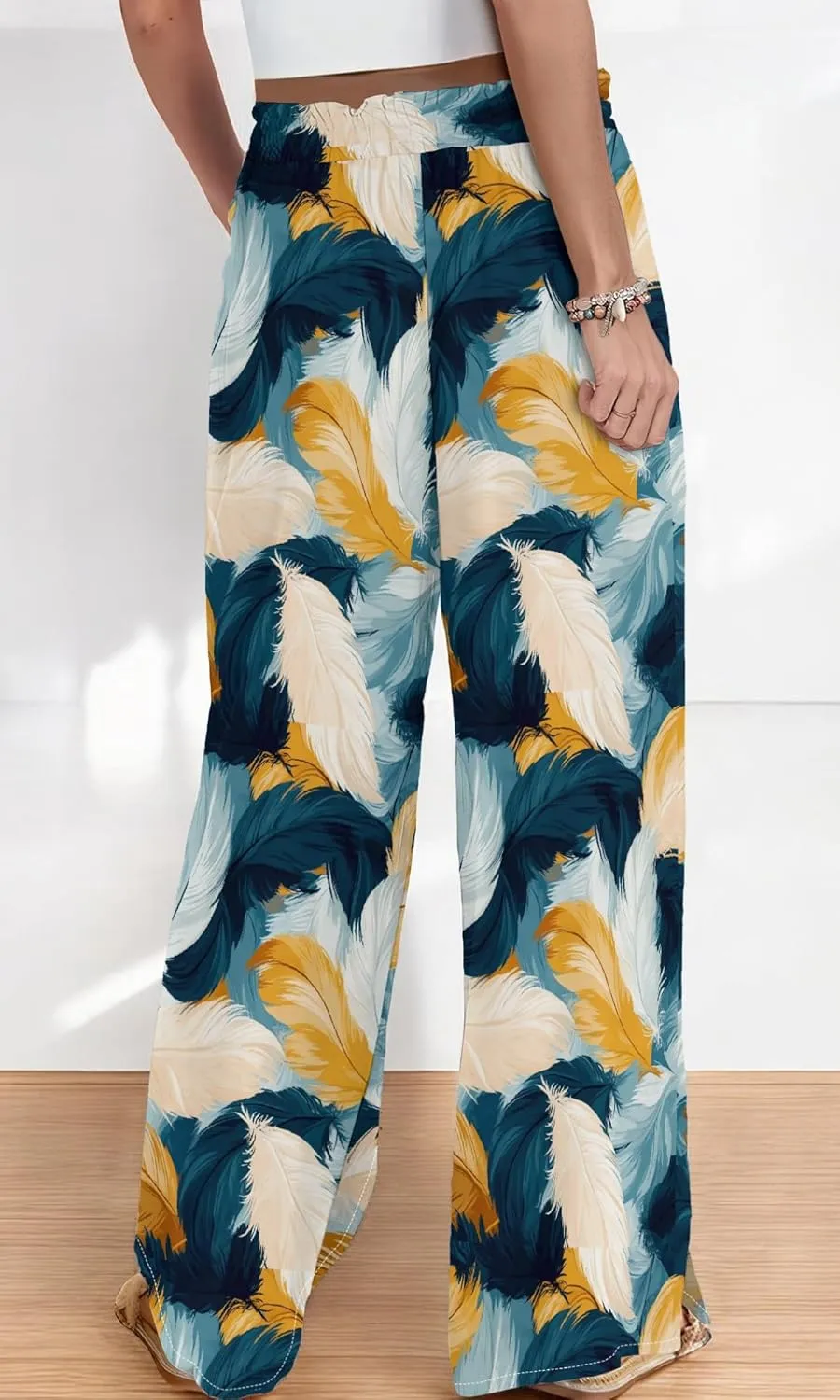 Womens Wide Leg Palazzo Pants Boho Floral 2025 Summer Beach Culottes Flowy Casual Lounge Trousers for Vacation
