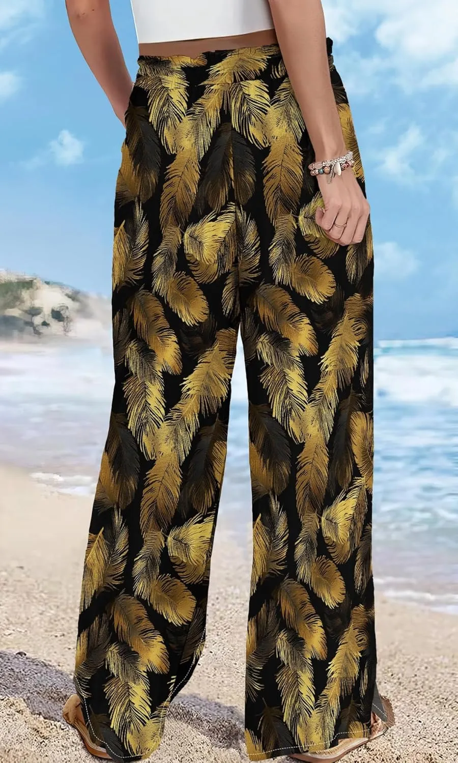 Womens Wide Leg Palazzo Pants Boho Floral 2025 Summer Beach Culottes Flowy Casual Lounge Trousers for Vacation