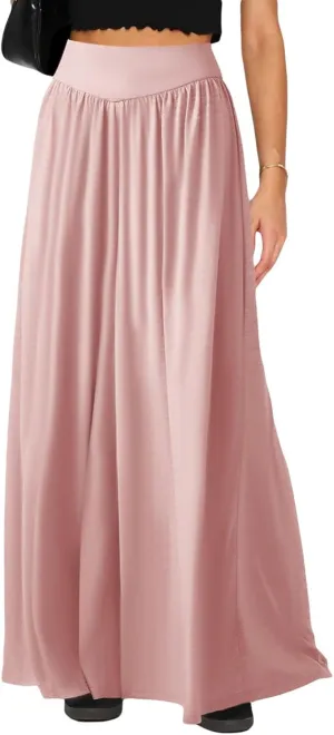 Wowcarbazole Women's Wide Leg Pants Elastic High Waist Casual Lounge Loose Palazzo Pant with Pockets Flowy Fall Long Trousers