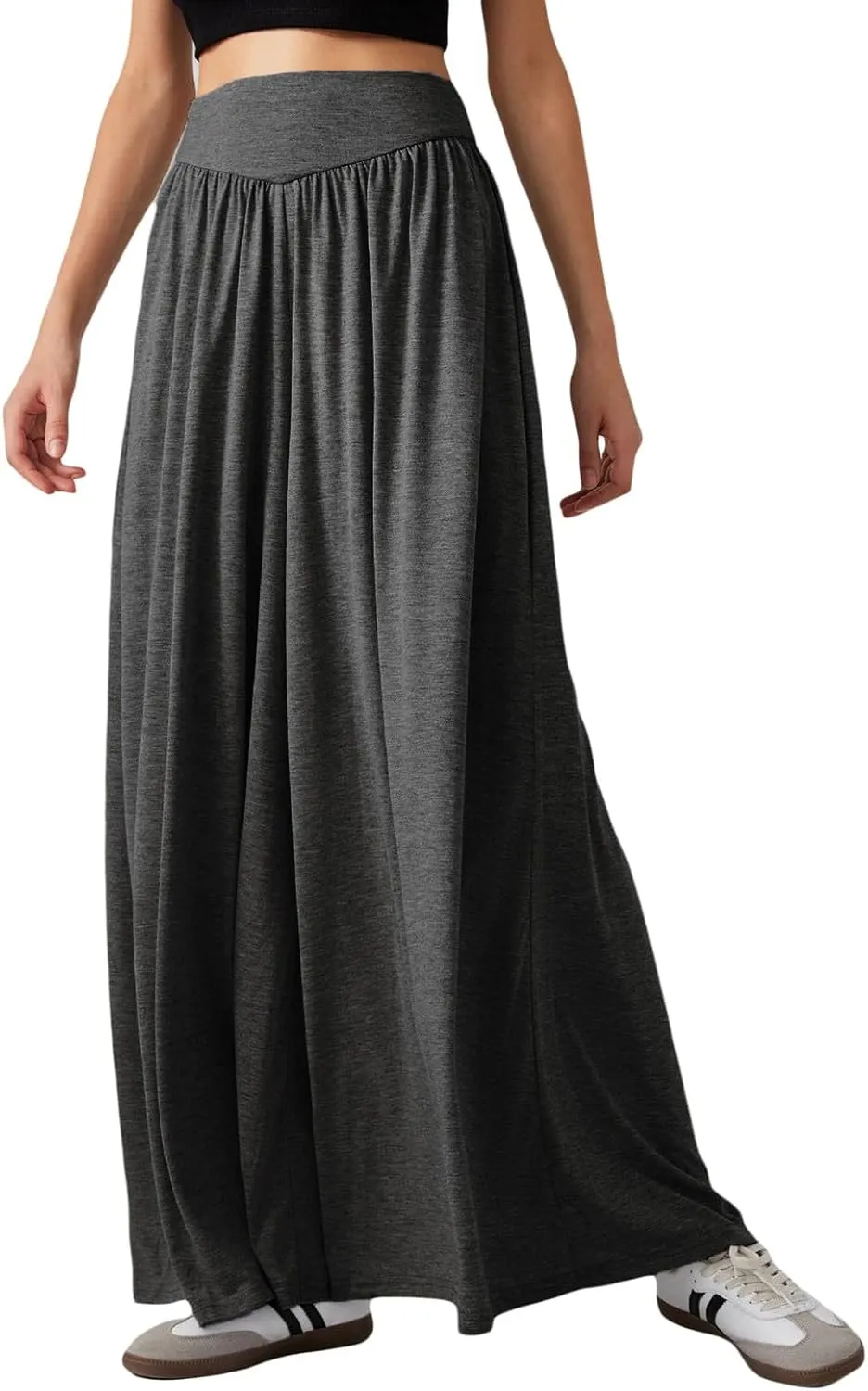 Wowcarbazole Women's Wide Leg Pants Elastic High Waist Casual Lounge Loose Palazzo Pant with Pockets Flowy Fall Long Trousers