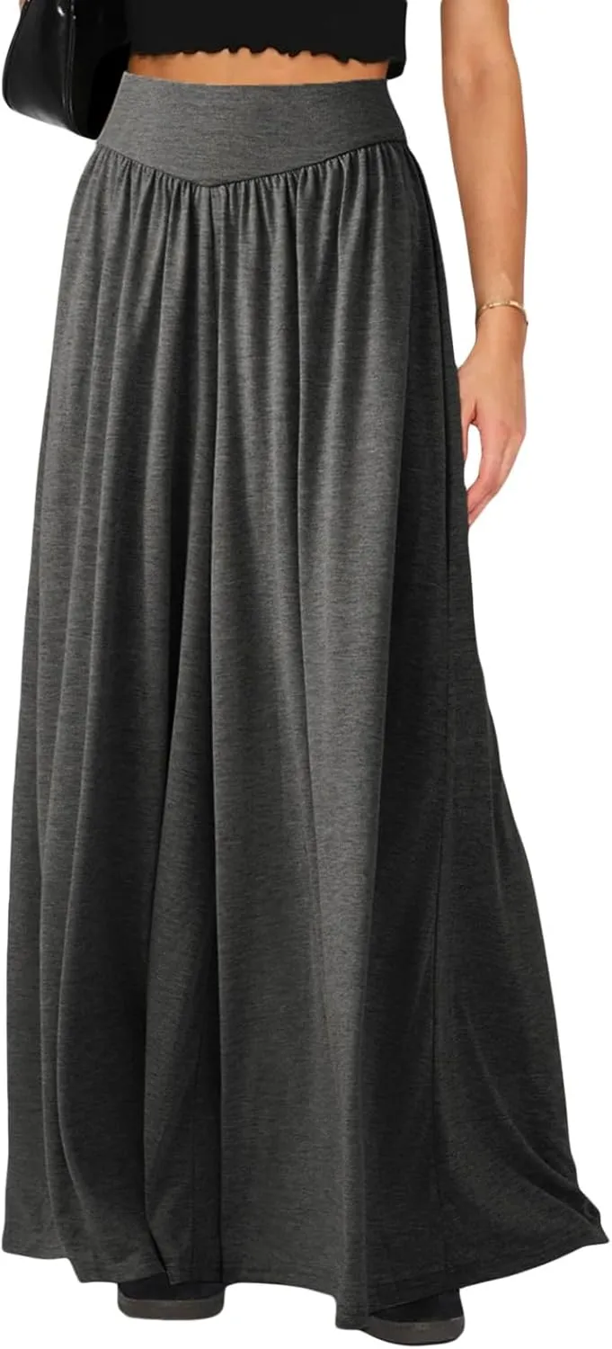 Wowcarbazole Women's Wide Leg Pants Elastic High Waist Casual Lounge Loose Palazzo Pant with Pockets Flowy Fall Long Trousers