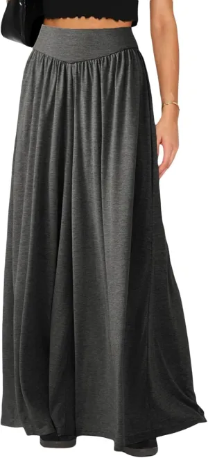 Wowcarbazole Women's Wide Leg Pants Elastic High Waist Casual Lounge Loose Palazzo Pant with Pockets Flowy Fall Long Trousers