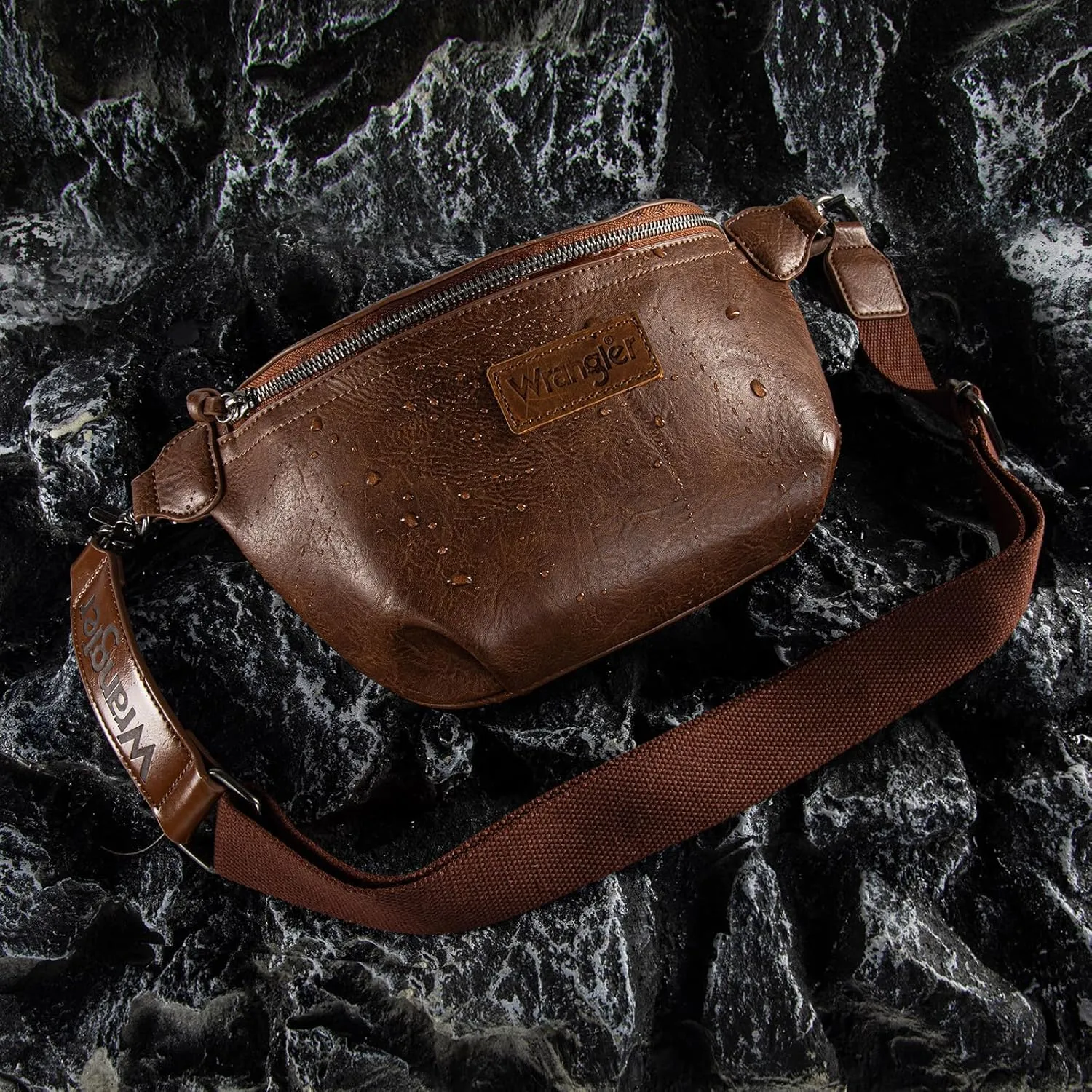 Wrangler Large Fanny Packs for Women Waist Bag Travel Belt Bags Crossbody Sling Purse Dark Brown