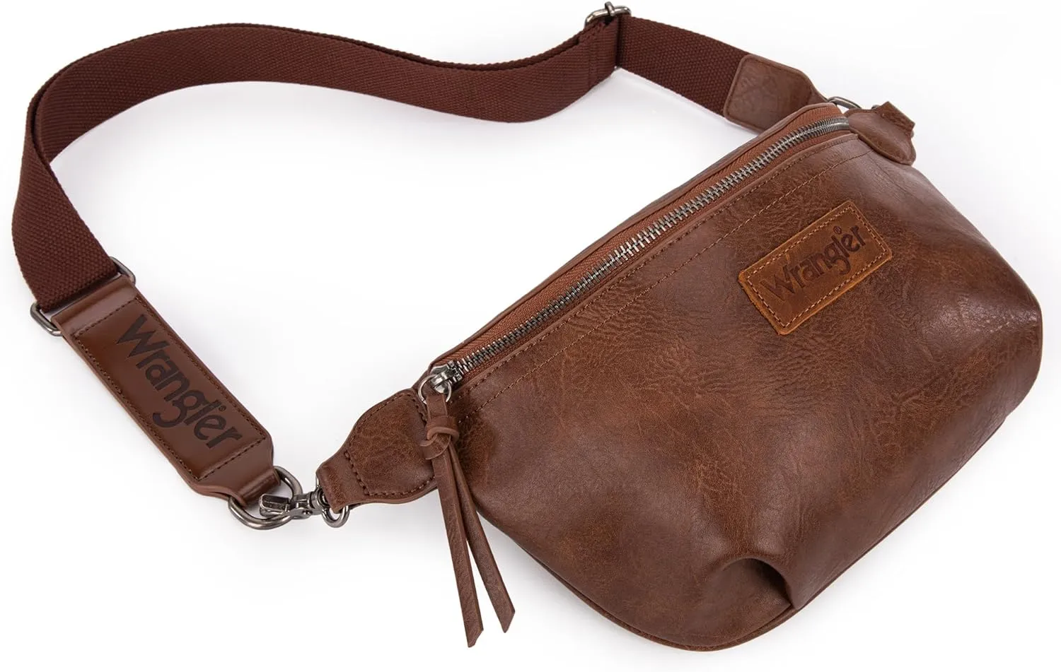 Wrangler Large Fanny Packs for Women Waist Bag Travel Belt Bags Crossbody Sling Purse Dark Brown