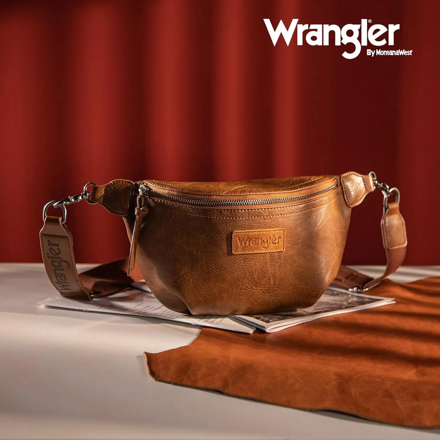 Wrangler Large Fanny Packs for Women Waist Bag Travel Belt Bags Crossbody Sling Purse Dark Brown