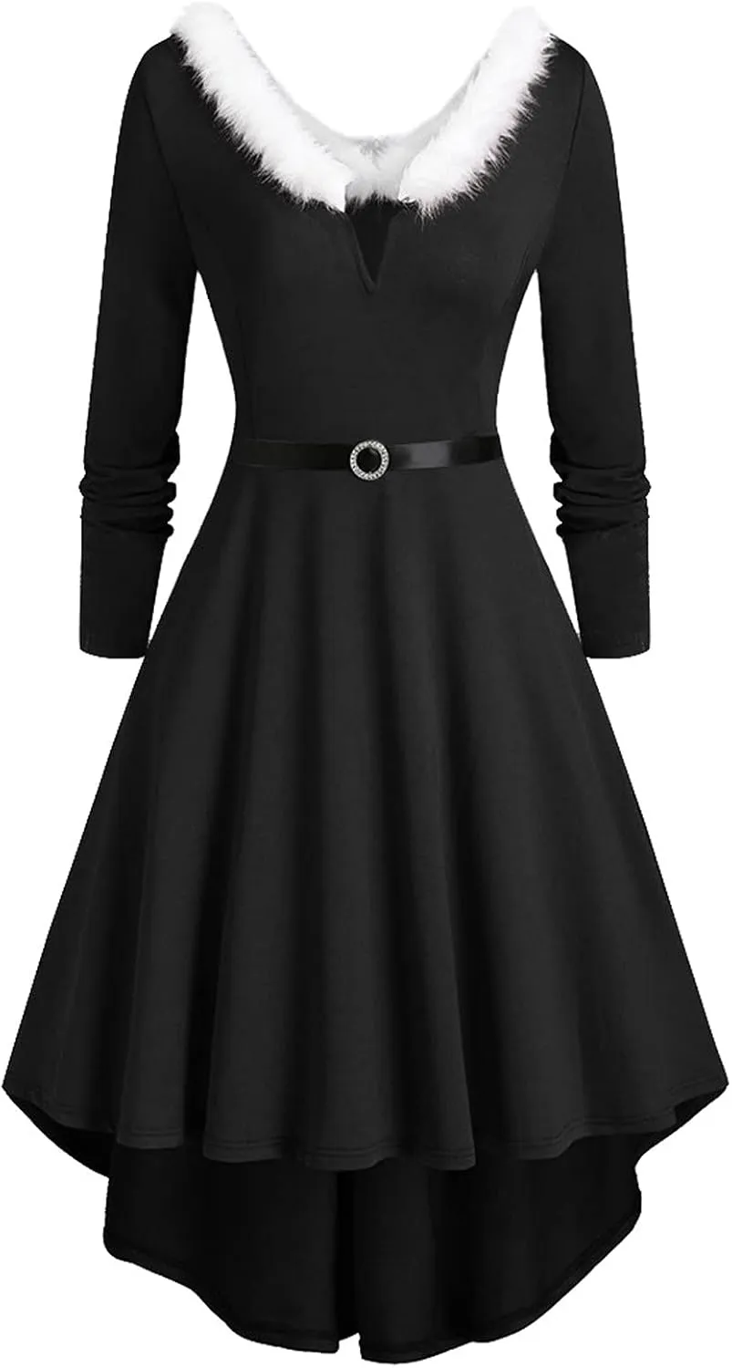 Xmas Dresses for Women Plain Party Swing Vintage Cocktail Dress 2023 Elegant Comfy Asymmetrical Flowy Formal Dresses