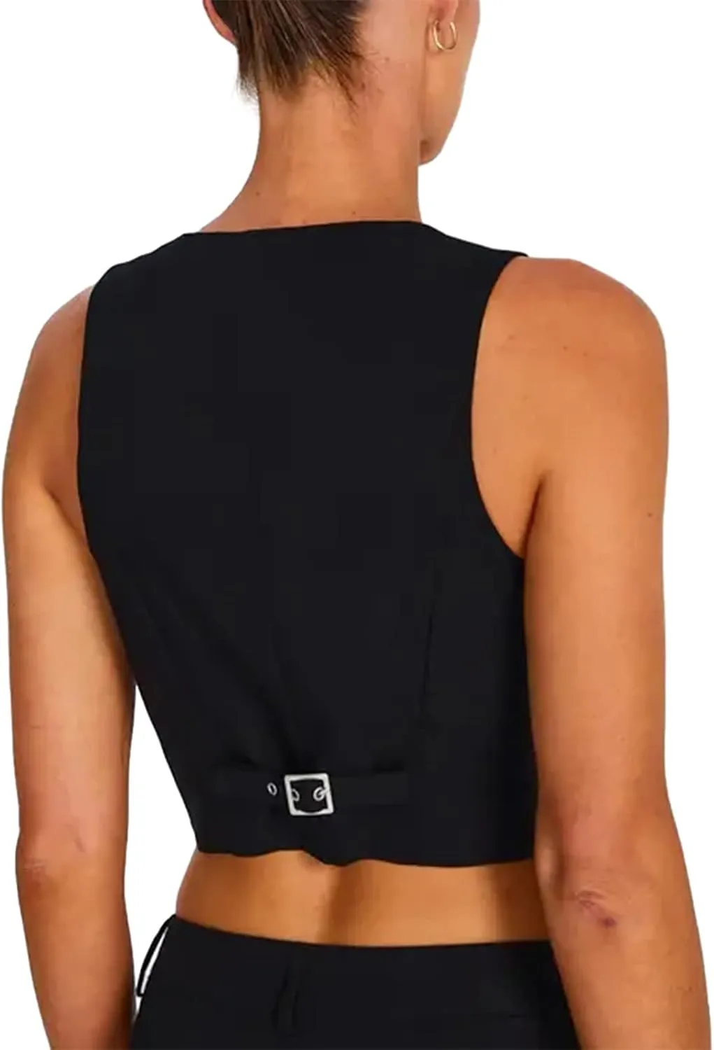 Y2K Button Down Dressy Vest Retro Vintage Black Cute Frill Sleeveless Crop Top Vest 90S Grunge Shirts