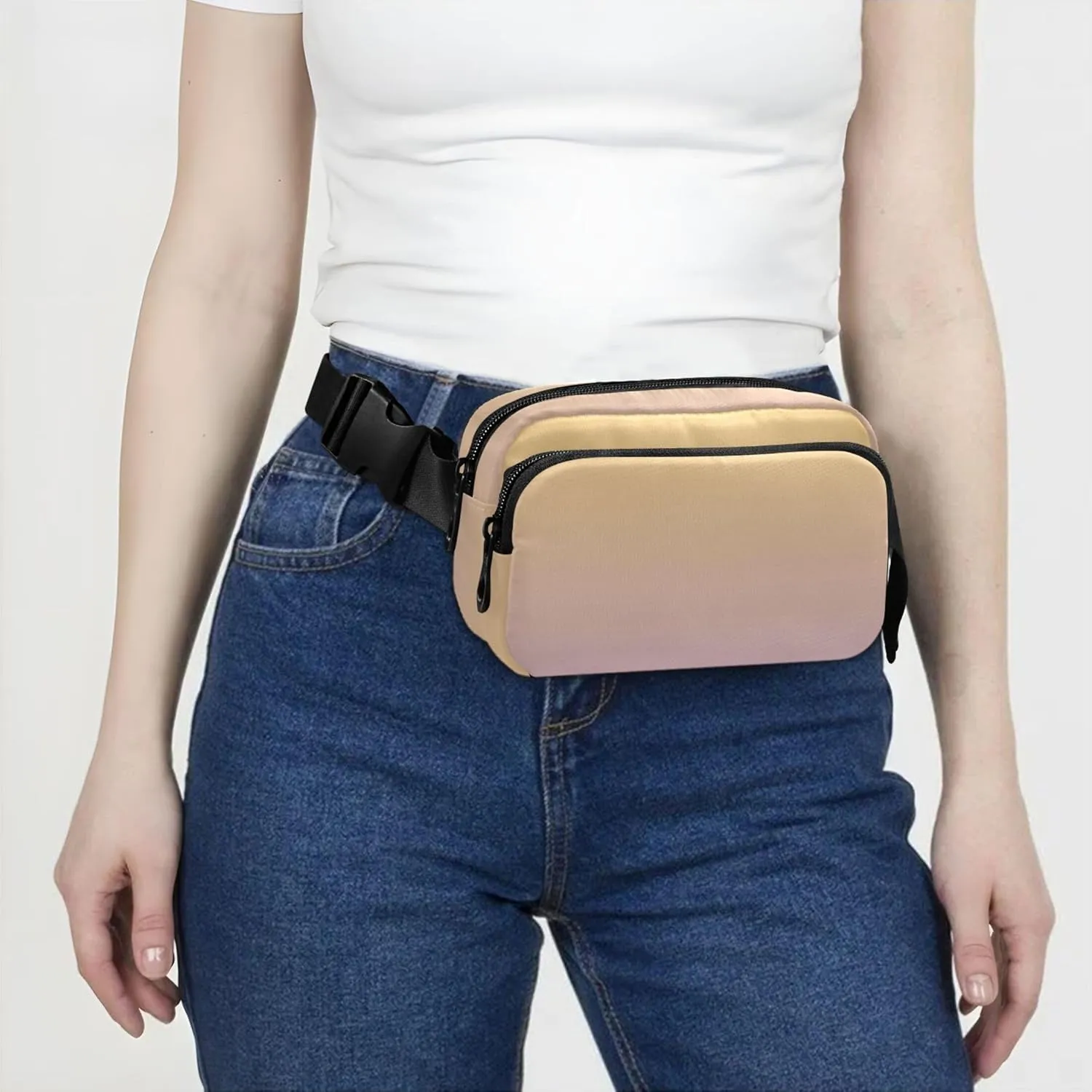 Yellow Lilac Gradient Ombre Fanny Pack for Women Waterproof Belt Bags Hip Pack Cute Cross Body Waist Purse