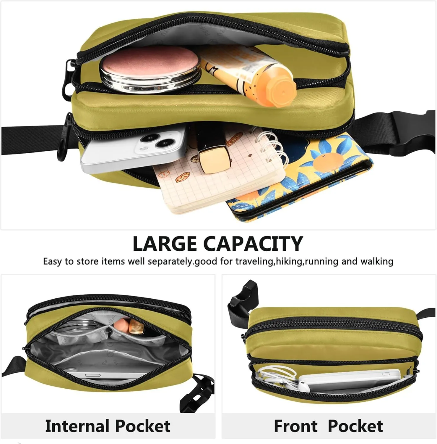 Yellow Olive Gradient Ombre Women Fanny Pack Waterproof Belt Bags Hip Pack Cute Travel Waist Pouch
