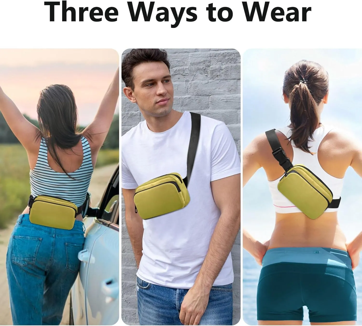 Yellow Olive Gradient Ombre Women Fanny Pack Waterproof Belt Bags Hip Pack Cute Travel Waist Pouch