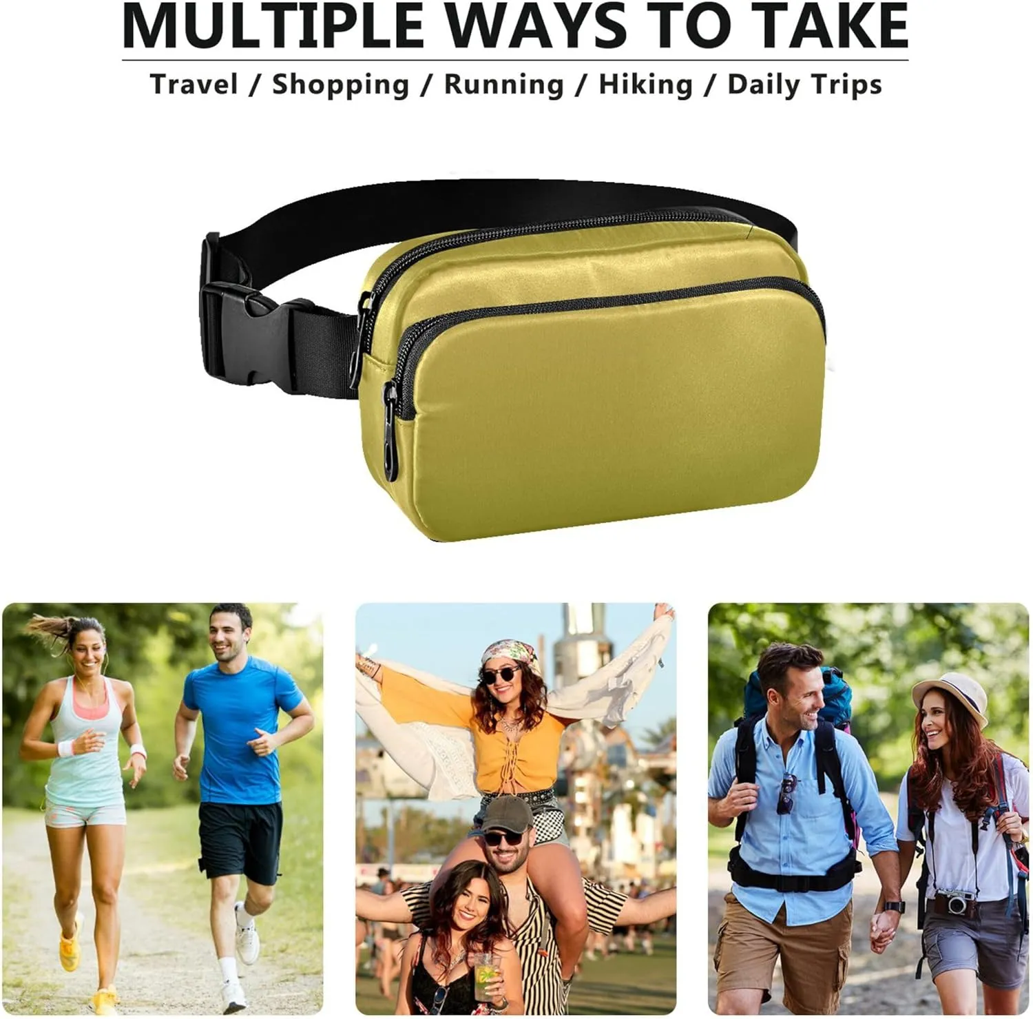 Yellow Olive Gradient Ombre Women Fanny Pack Waterproof Belt Bags Hip Pack Cute Travel Waist Pouch