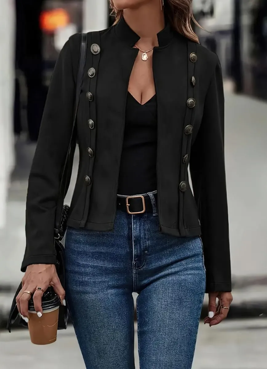yoeasy Women's Faux Suede Leather Jacket Stand Collar Open Front Casual Long Sleeve Cropped Retro Moto Biker Coat