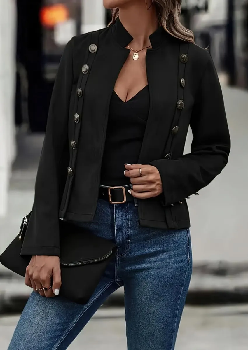 yoeasy Women's Faux Suede Leather Jacket Stand Collar Open Front Casual Long Sleeve Cropped Retro Moto Biker Coat