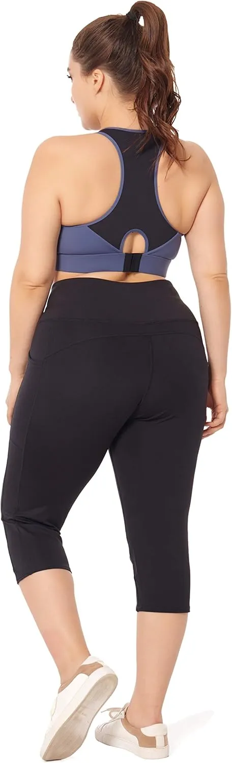 ZERDOCEAN Women's Plus Size Leggings Sports Capris with Pockets High Waisted Athletic Workout Yoga Tummy Control Pants